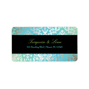 311-Dazzling Damask Turcouise & Lime Black Adressetikett