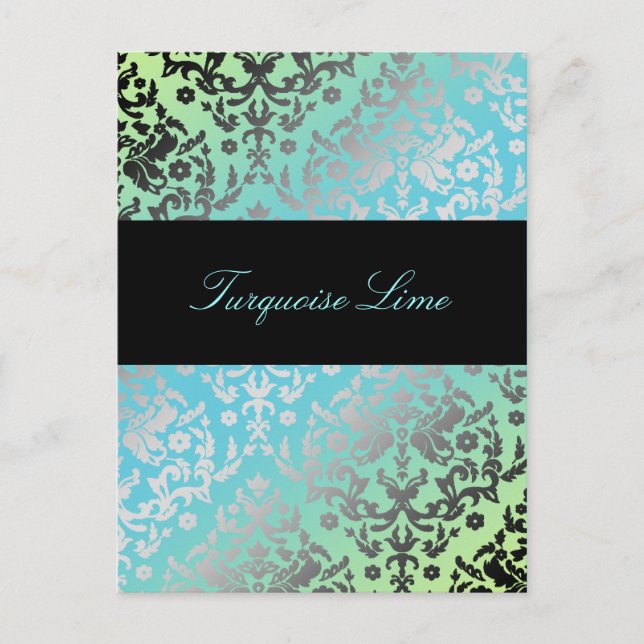 311 Dazzling Damask Turquoise LIme Vykort (Framsida)