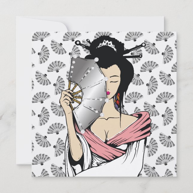 311-Diamond Geisha| Bakgrund för Fläkt Inbjudningar (Framsida)