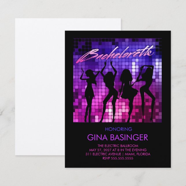 311 Disco Bachelorette Dancing Girls Metallic Inbjudningar (Fram/baksida)