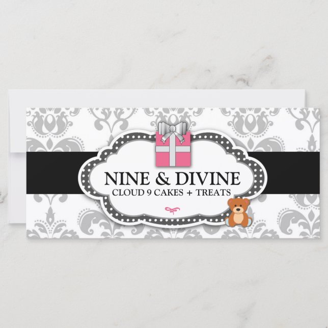 311 Divine Grått White Damask Gift Box & Nalle (Framsida)