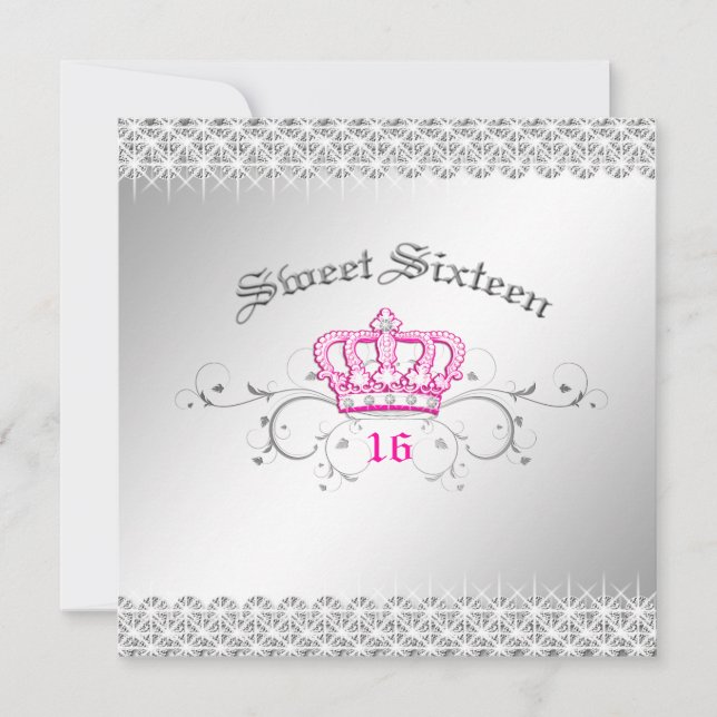 311-Drottning för en dag| Sweet sixteen Rosa Inbjudningar (Framsida)