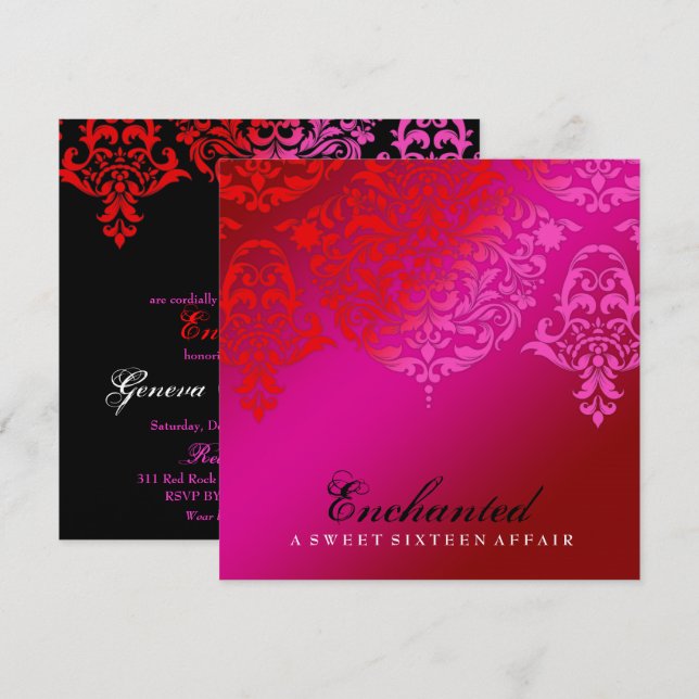 311 Enchanted Mon Cherie Damask Metallic Papprare Inbjudningar (Fram/baksida)