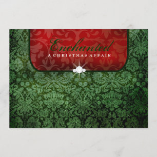 311-Enchanted Red Green Damask Inbjudningar