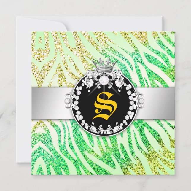 311 Glitter Queen Zebra Lemon Lime (alla åldrar) Inbjudningar (Framsida)