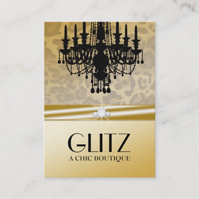 311-Glitz Boutique - guld- Leoparddiamant Visitkort (Framsida)
