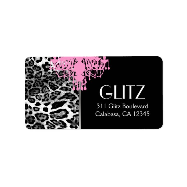 311 Glitz Boutique - Rosa Chandelier Leopard Adressetikett (Framsidan)