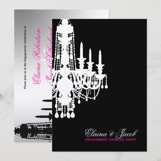 311-Glitz Chandelier - Metallisk Silver Inbjudningar (Fram/baksida)