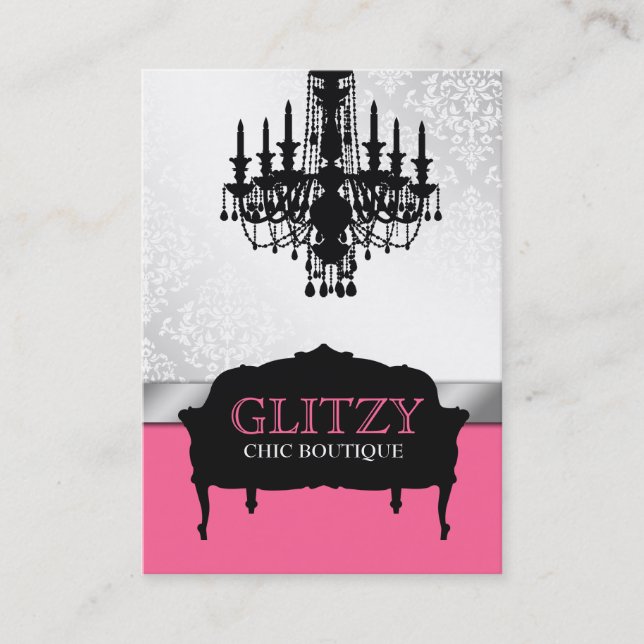 311-Glitzy chic Boutique - rosa rosa lodrät Visitkort (Framsida)
