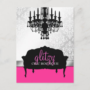 311-Glitzy Chic Boutique Shock rosa Postcard Vykort