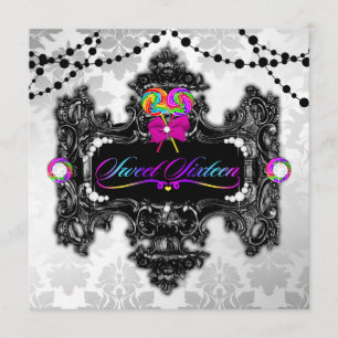 311 Godis Wonderland Sweet 16 Vit Damask Inbjudningar
