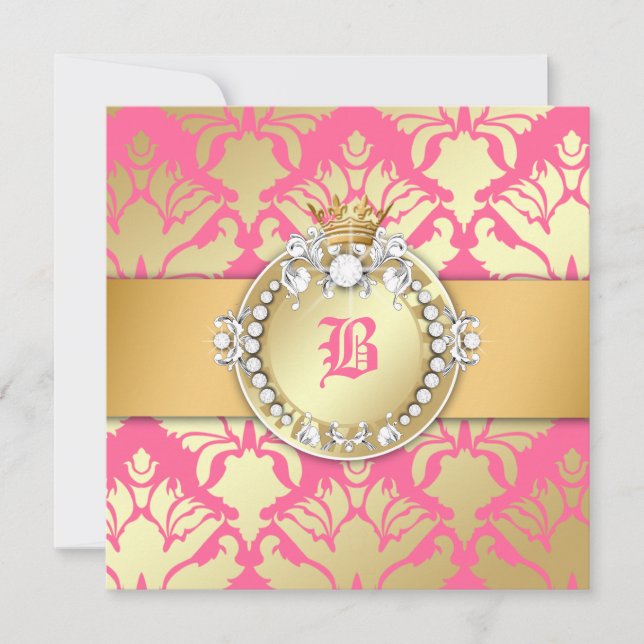 311-Golden Damask Shimmer Queen Baby Shower Inbjudningar (Framsida)