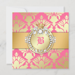 311-Golden Damask Shimmer Queen Baby Shower Inbjudningar