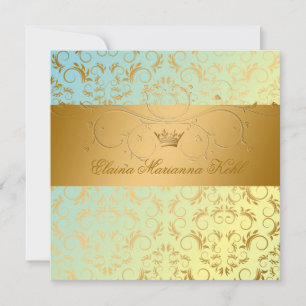 311-Golden diVine Blue Gult Sweet 16 Inbjudningar