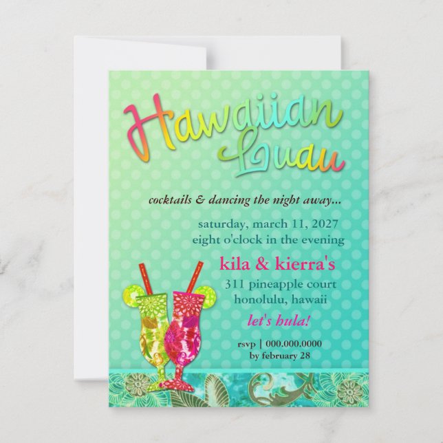 311 Hawaiiansk Luau Turquise Inbjudningar (Framsida)