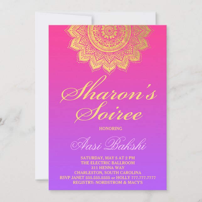 311 Henna Rosa Lila Ombre Sharon's Inbjudningar (Framsida)