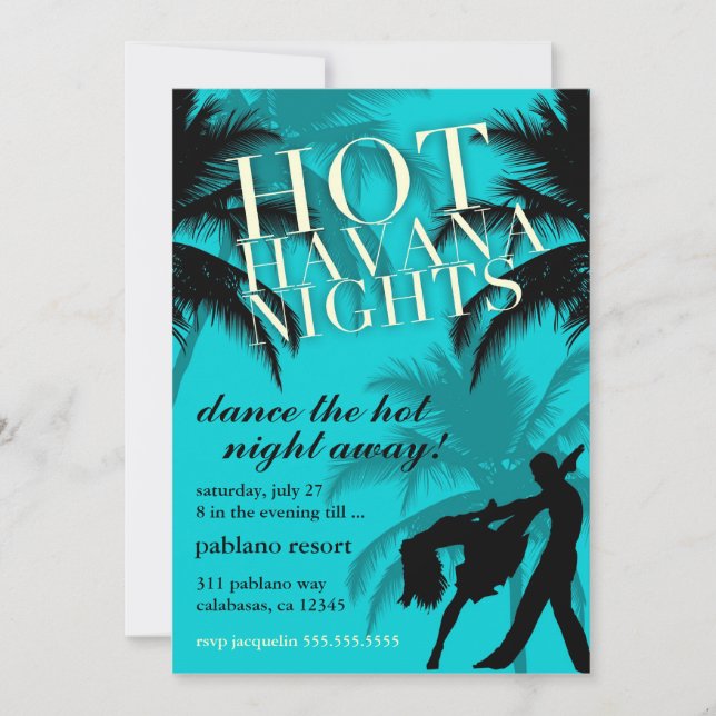 311 Hett Havanna Nights Aqua Black Inbjudan (Framsida)
