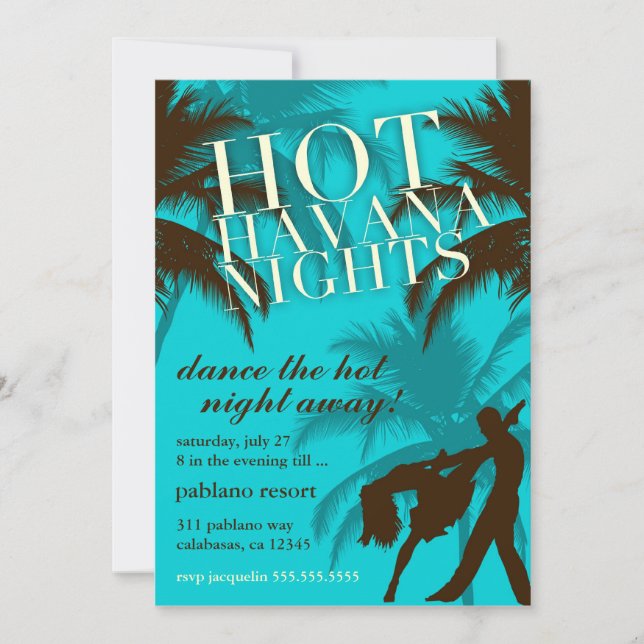 311 Hett Havanna Nights Aqua Brown Inbjudan (Framsida)