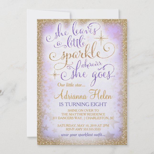 311 Hon Lämnar lite Gnistra var som helst Lila Inbjudningar (Framsida)