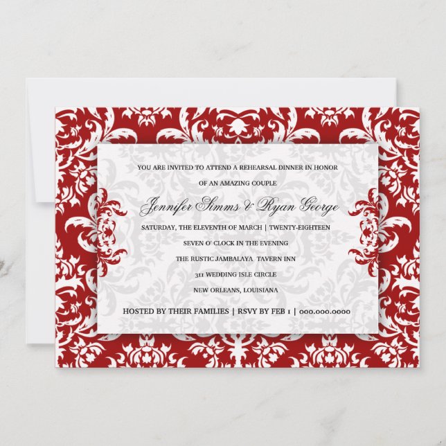 311 Inbjudan till Jennifer Red Velvet Damask (Framsida)