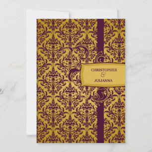 311-Julianna Eggplant & Mustard Damask Inbjudningar