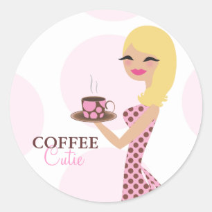 311 Kaffe Cutie Blonde Vågigt Sticker Runt Klistermärke