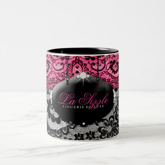 311-Lace De Luxe - rosa diamanter Två-Tonad Mugg (Center)