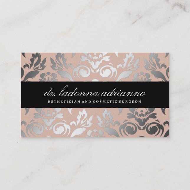 311 Ladonna damastast Peachy rosor Visitkort (Framsida)