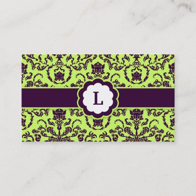 311-Lauren damastast limefrukt för Monogram | Visitkort (Framsida)