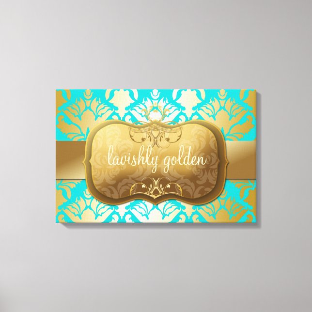 311 Lavish Golden Damask Shimmer Turcos Canvastryck (Framsida)