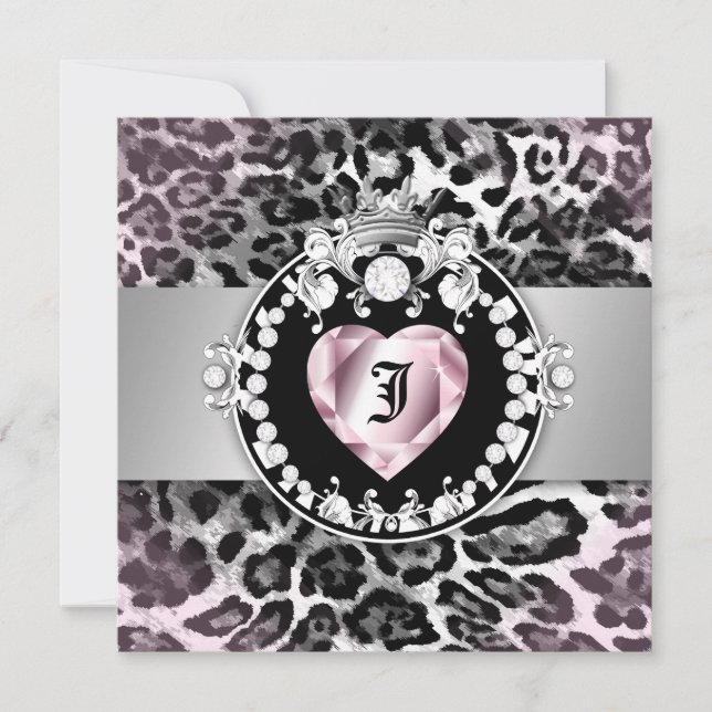 311-Leopard-Tique Queen of Hearts Sweet 16 Inbjudningar (Framsida)