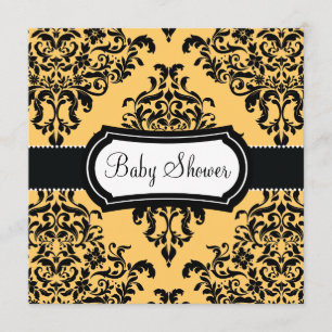 311 Lovey Dovey Damask Baby Shower Canary Gult Inbjudningar