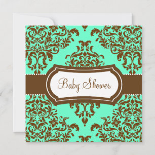 311 Lovey Dovey Damask Baby Shower Mint Chocolate Inbjudningar
