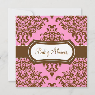 311 Lovey Dovey Damask Baby Shower Rosa Chocolate Inbjudningar