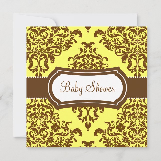 311 Lovey Dovey Damask Baby Shower Tropical Banana Inbjudningar (Framsida)