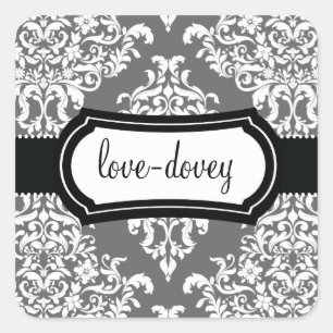 311 Lovey Dovey Damask Sticker Grått Fyrkantigt Klistermärke