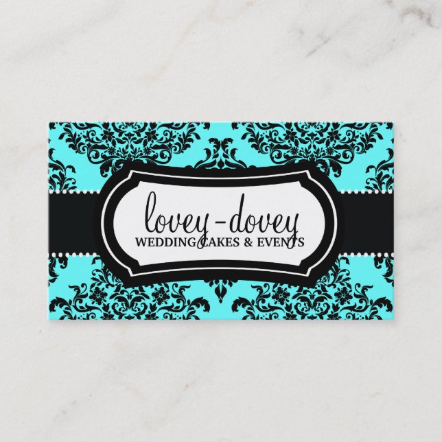 311 Lovey Dovey Damask Turcos Blue Visitkort (Framsida)
