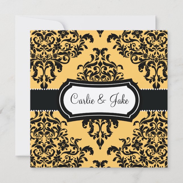 311 Lovey Dovey Damask Wedding Inbjudan Canary Yel (Framsida)
