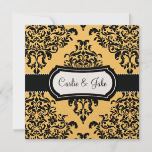311 Lovey Dovey Damask Wedding Inbjudan Canary Yel