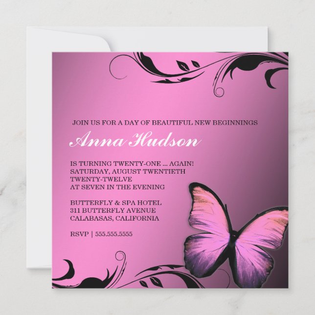 311 Lustrous Butterfly Rosa Pout Inbjudningar (Framsida)
