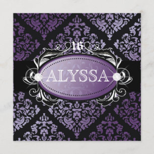 311 Luxuriöst Lila Damask Sweet 16 Inbjudningar