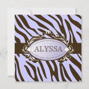 311-Luxuriöst Lilac Brown Zebra Sweet 16 Inbjudningar