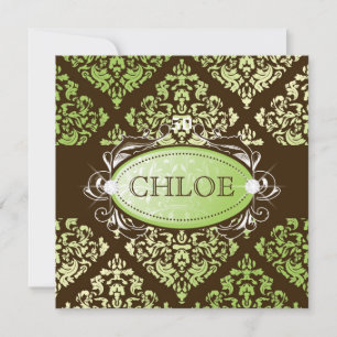 311-Luxuriöst Lime Brown Damask 50 och Fabulous Inbjudningar