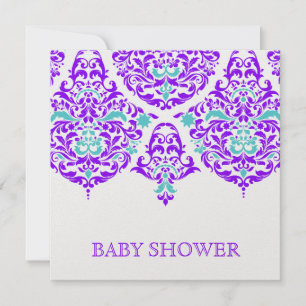 311 Mon Cherie Damask Plum Aqua Baby Shower Inbjudningar