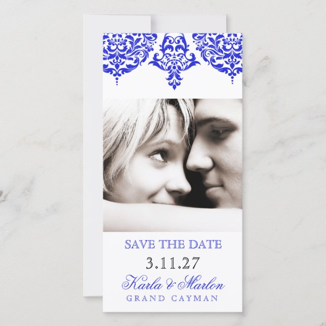 311 Mon Cherie Damask the New Blue Save Date Spara Datumet (Framsida)