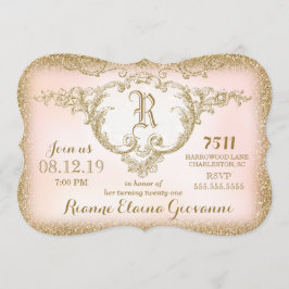 311 Monogram födelsedagsinbjudan Guld Glitter Inbjudningar