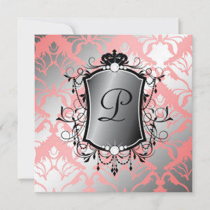 311 Ooh La La Korall Damask Baby Shower Inbjudningar