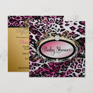 311 Opulent Shock rosa Leopard Baby Shower Metalli Inbjudningar