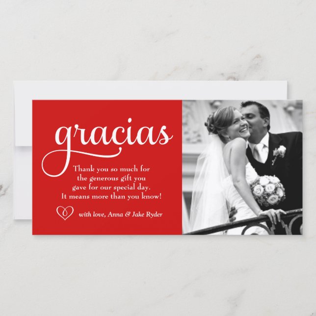 311 Ornate Gracias Photo Card Heart Red Tack Kort (Framsida)