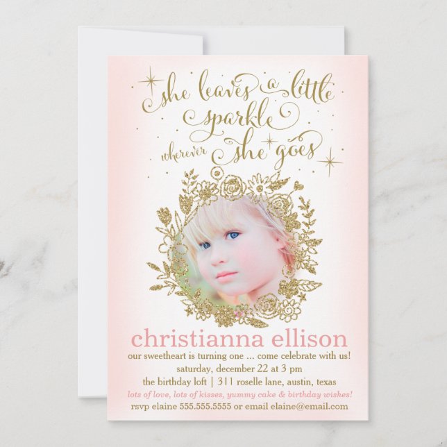 311 Persikor Hon Lämnar lite Gnistra Blommigt Inbjudningar (Framsida)